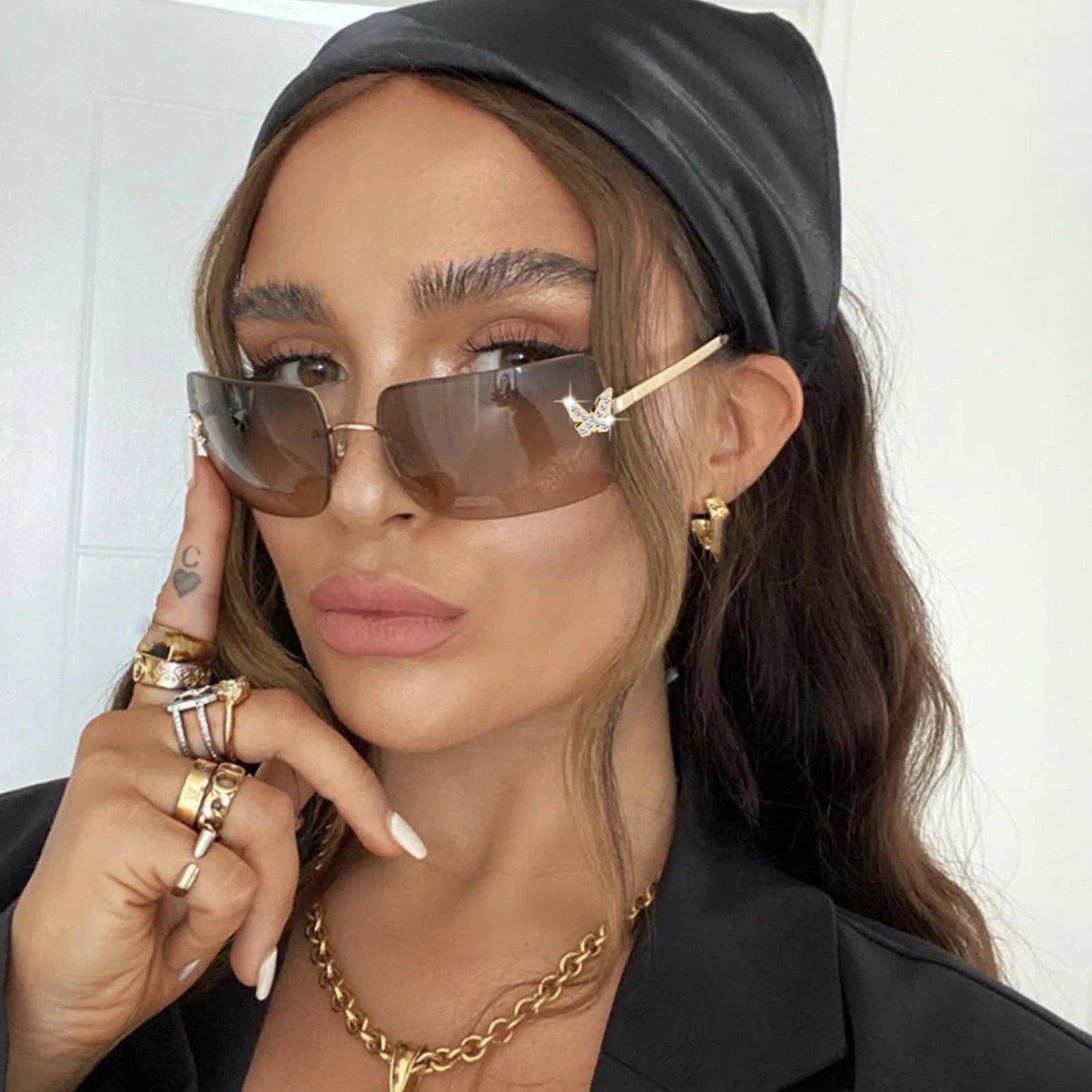 LBAshades 122 New Frameless Sunglasses 2023 Fashion Retro Y2k Glasses butterfly Diamond Sunglasses Female Women