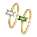 Stainless Steel Single Big Gems Green Stone Diamond Rings for Girls Women