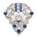Art Deco Style Blue Sapphire Pearl Paved 925 Silver Brooch Fashion Brooch Accessory Fine Brooch for Women