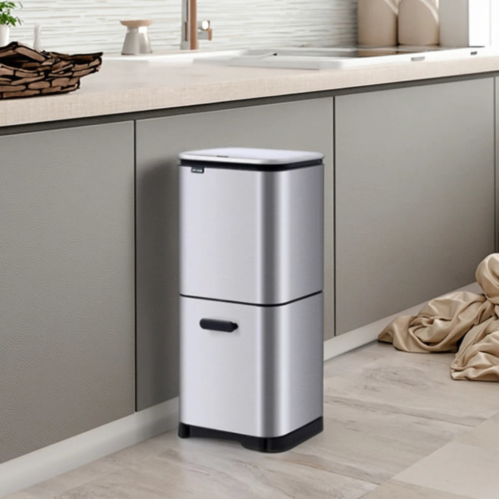 Iintelli Smart Automatic Recycling Bin Large Stainless Steel Trash Can Lid Metal Carton Box Outdoor Waste Storage Kitchen Use