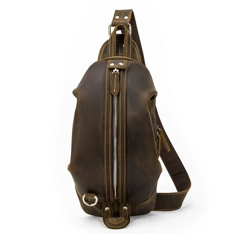 Custom Vintage Style Men Genuine Leather Crossbody Bag Factory Wholesale Genuine Leather Chest Bag for Men