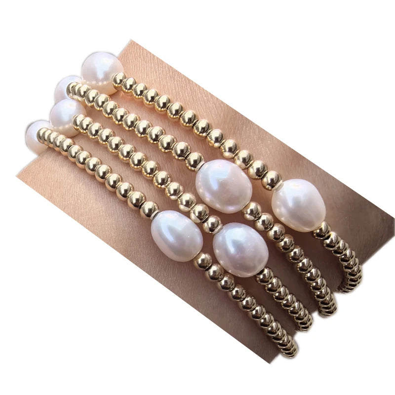 Custom Personalized 14k Gold Charm 3mm Beaded 8mm Pearl Handmade Bracelets