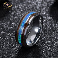 8mm Silver Black Tungsten Carbide Wedding Band Invisible Setting Koa Wood Blue Opal Inlay Trendy Men's Women's Engagement Rings