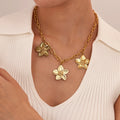 Stainless Steel Flower Pendant 18k Gold Plated PVD Chunky Link Chain Exaggerate Necklace Jewelry for Women