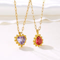 Fashion Love Heart Zircon Pendant Necklace Stainless Steel Birthstone Water Drop Crystal Jewelry Gifts Necklace for Women