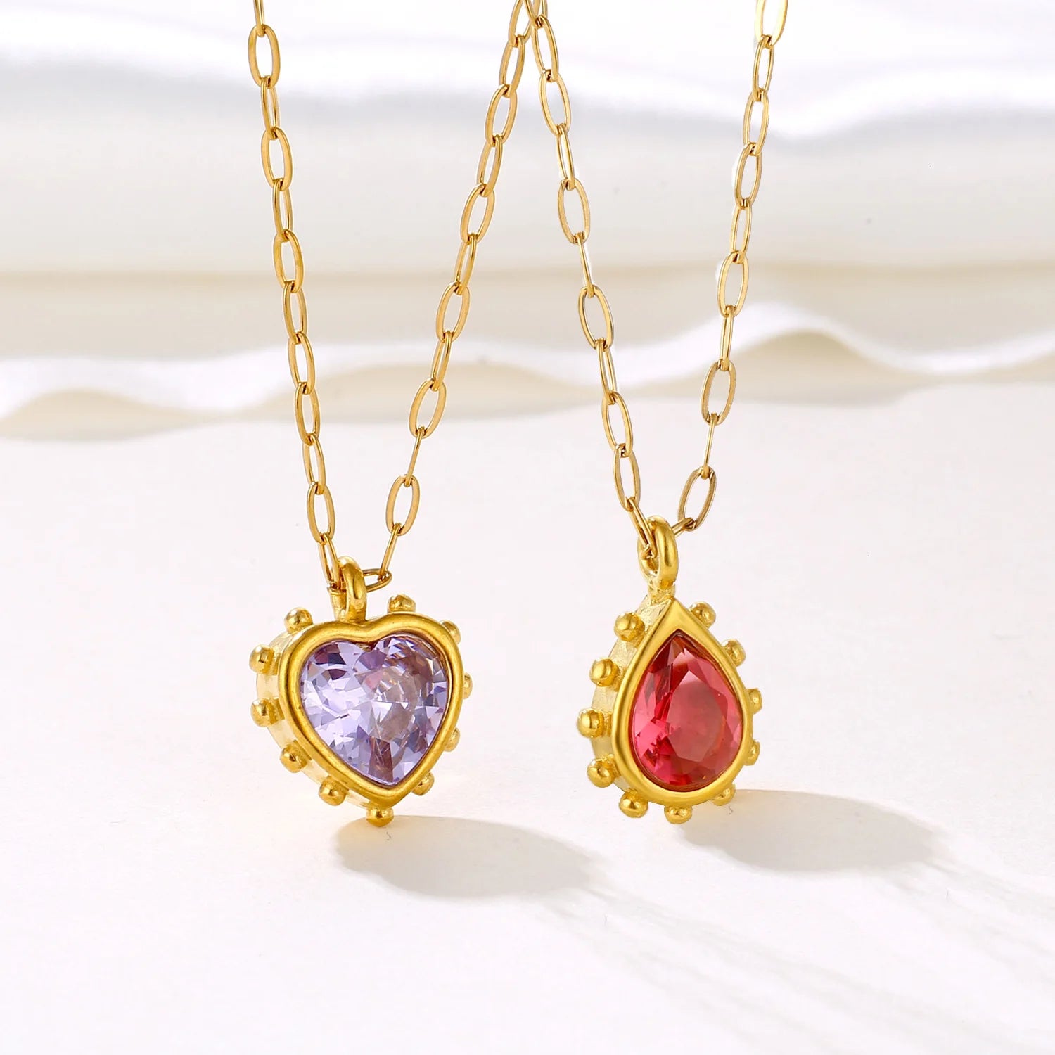 Fashion Love Heart Zircon Pendant Necklace Stainless Steel Birthstone Water Drop Crystal Jewelry Gifts Necklace for Women
