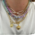 Trendy Retro Resort Style Necklace for Ladies Blue Beaded with Seashell Starfish & Imitation Pearl Link Chain for Beach Wear