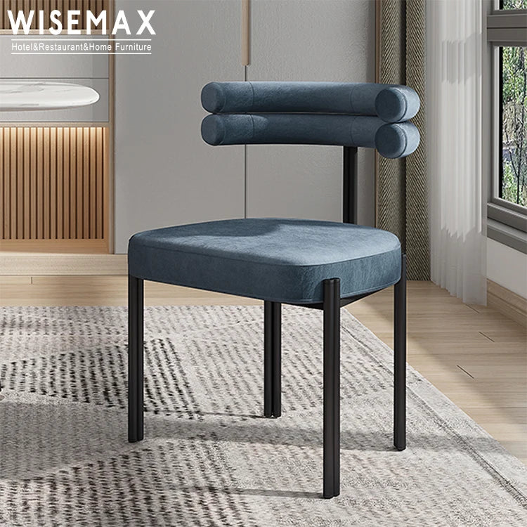 WISEMAX FURNITURE Dining Room Furniture Sets Nordic Dining Chair with Curved Backrest Metal Base Fabric Dining Chair
