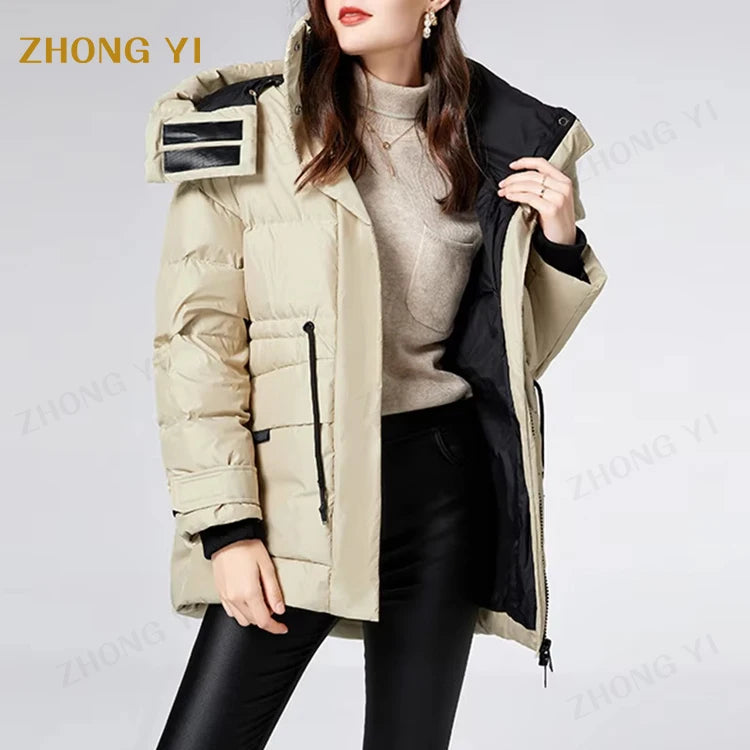 Clothing Wholesale Custom New Casual Style Winter White Duck Down Coat Ladies Parka Closure Type Coat Women Warm Down Jacket
