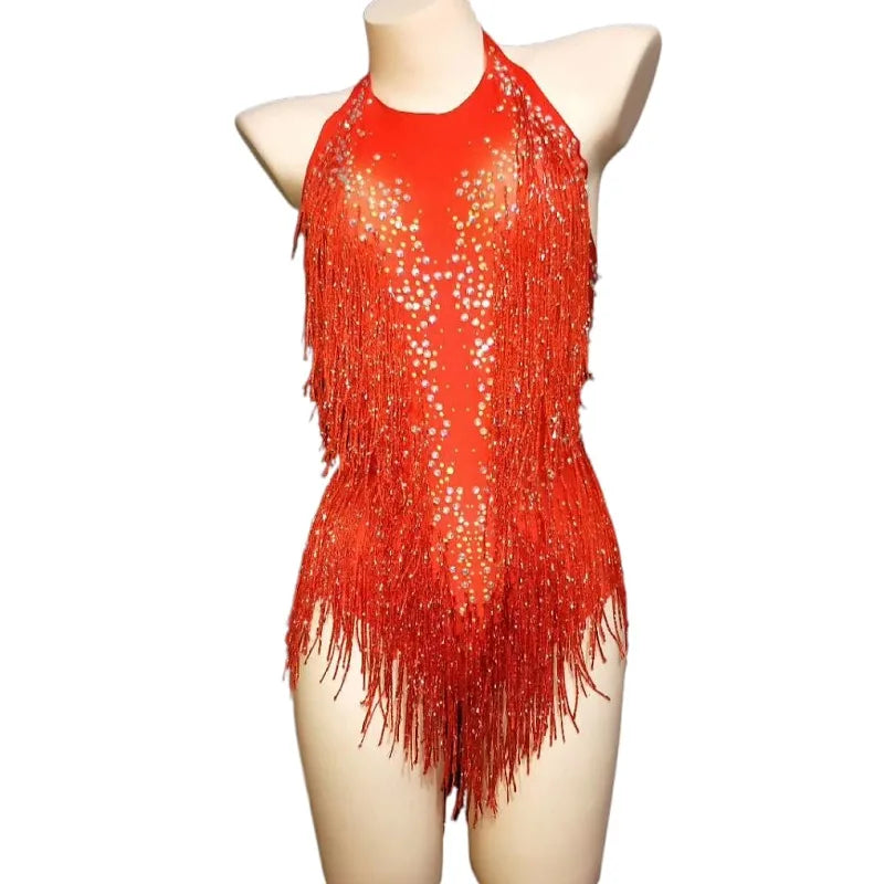 Rhinestones Bodysuits Lady Halter Backless Club Jumpsuits Show Pole Dance Leotard Stage Costume Performance Wear