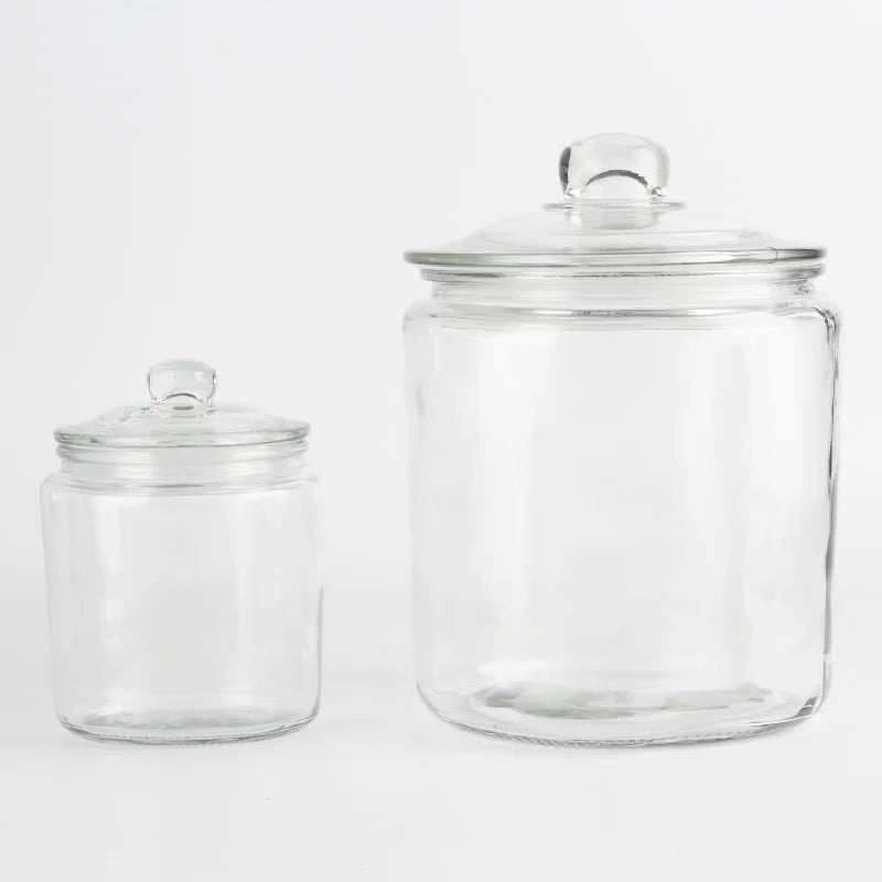 Big Glass Storage Canister Clear Jar with Clear Glass Lid-2L Food Container for Cookies Jelly Cake & Sugar