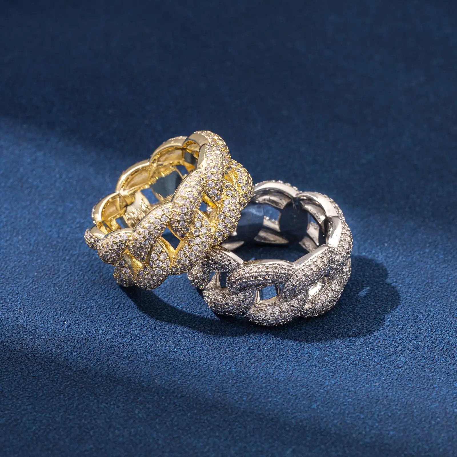 Top Icy Cuban Link  Diamond Rings for Men Iced Out Diamond Ring Hip Hop Brass 18K Gold Plated + AAA CZ