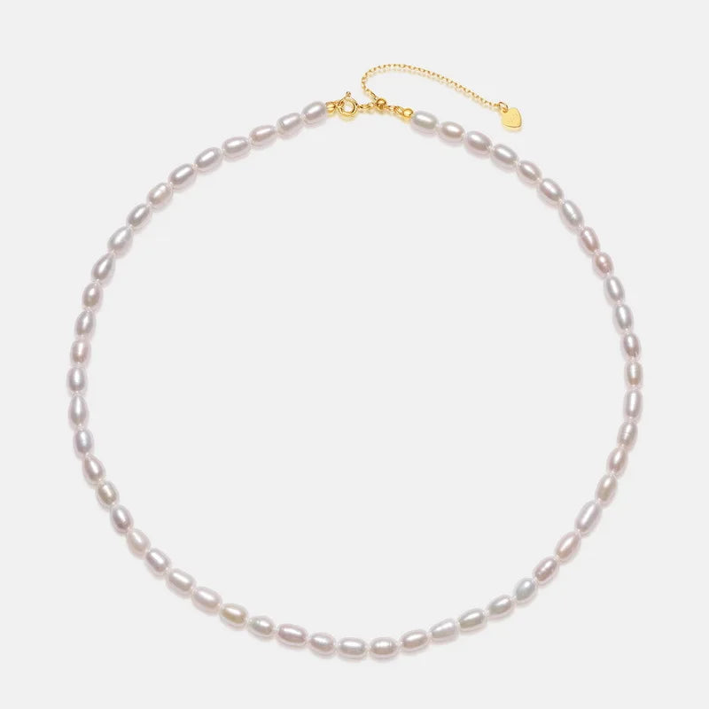 Elegant 925 Sterling Silver Oval Natural Freshwater Pearl Beaded Necklace Choker for Women Girls Handmade Pearl Jewelry
