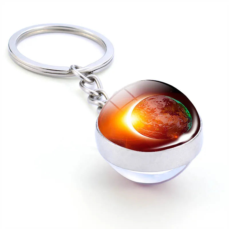 Planet Trinket Earth Pattern Double Side Metal Ball Light Keychain Outer Space Pendant Keyring Digital Printing Astronomy Lovers
