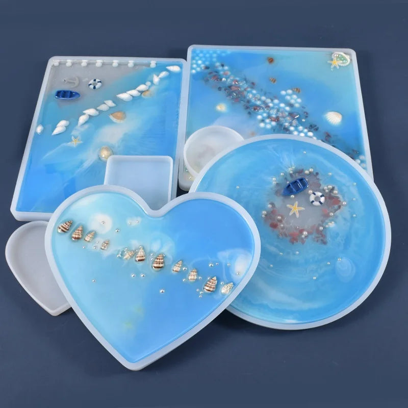 DM486 Round Square Rectangle Oval Coaster Silicone Resin Mold Tea Cup Mat Pad Moldes De Silicone Para Resina Epoxi for Diy Craft