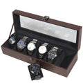 6 Slot Walnut Wood & Dark Blue Velvet Interior Watch Display Storage Box Organizer