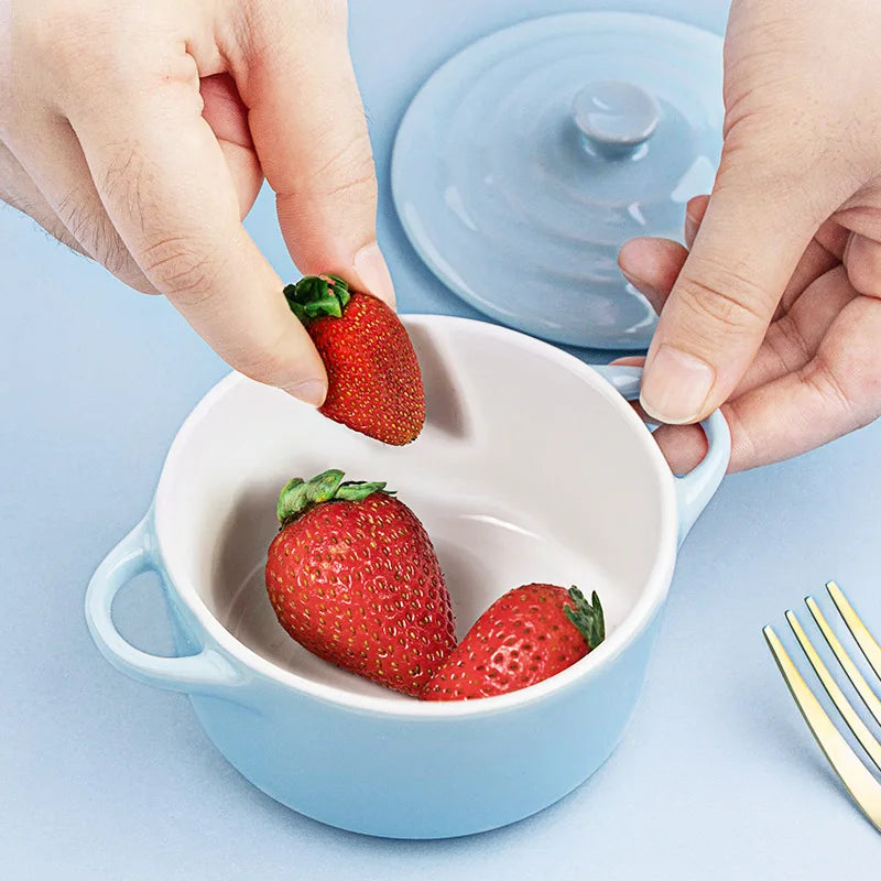 Ceramic Kitchen Cookware Heat Resistant Two Handle Mini Round Cocotte Casserole Pot