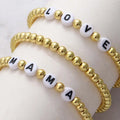 Hot Selling LOVE MAMA Stainless Steel Gold Beads Bracelet Trendy Stretch Style for Anniversary and Party