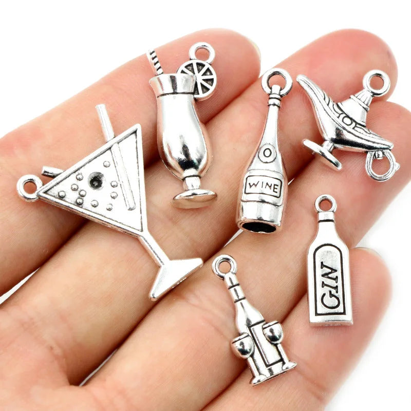 Fashion Antique Silver Plated Winebowl Wine Bottle Charms Metal Alloy Pendant DIY Charms DIY Jewelry Making Findings