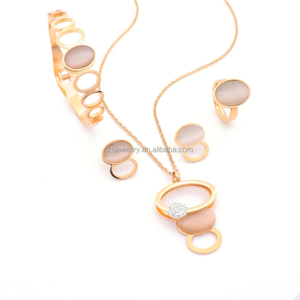 Women's Gold Plated Stainless Steel Bracelet Set Fashion Design with Gemstone Pearl Luxury Jewelry for Wedding and Party