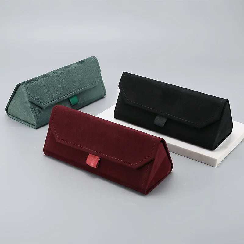 Hot Selling Elegant Velvet Triangle Folding Glasses Box Hard Foldable Sunglasses Case