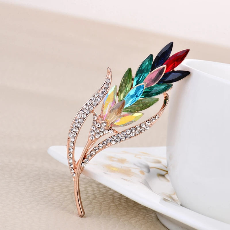 Fashion Clothing Accessories Colorful Rhinestone Crystal Big Wheat Brooch Pins Jewelry for Women