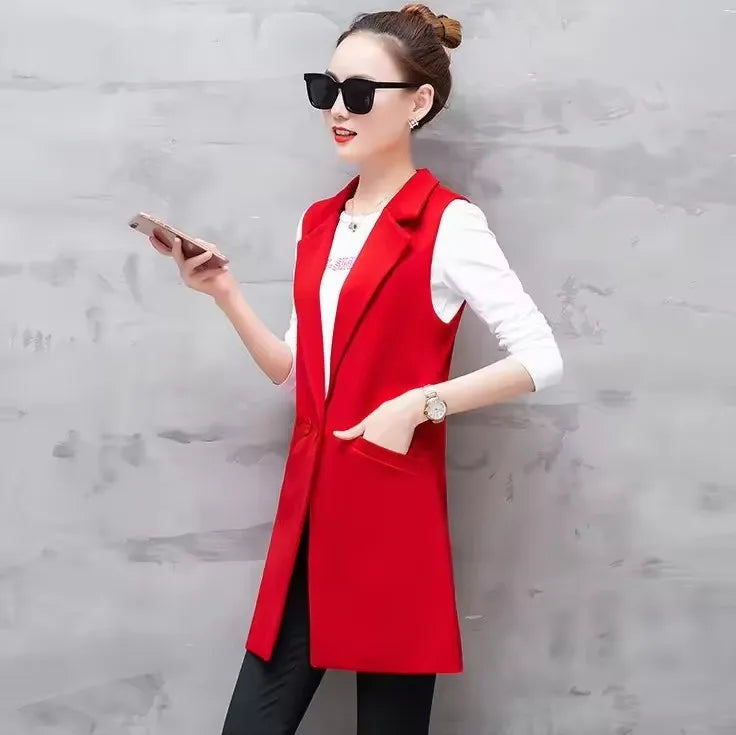 S-4XL Fashionable Mid Length Suit Vest Leisure Business Sleeveless Tank Top Red and Black Double Button Tank Top