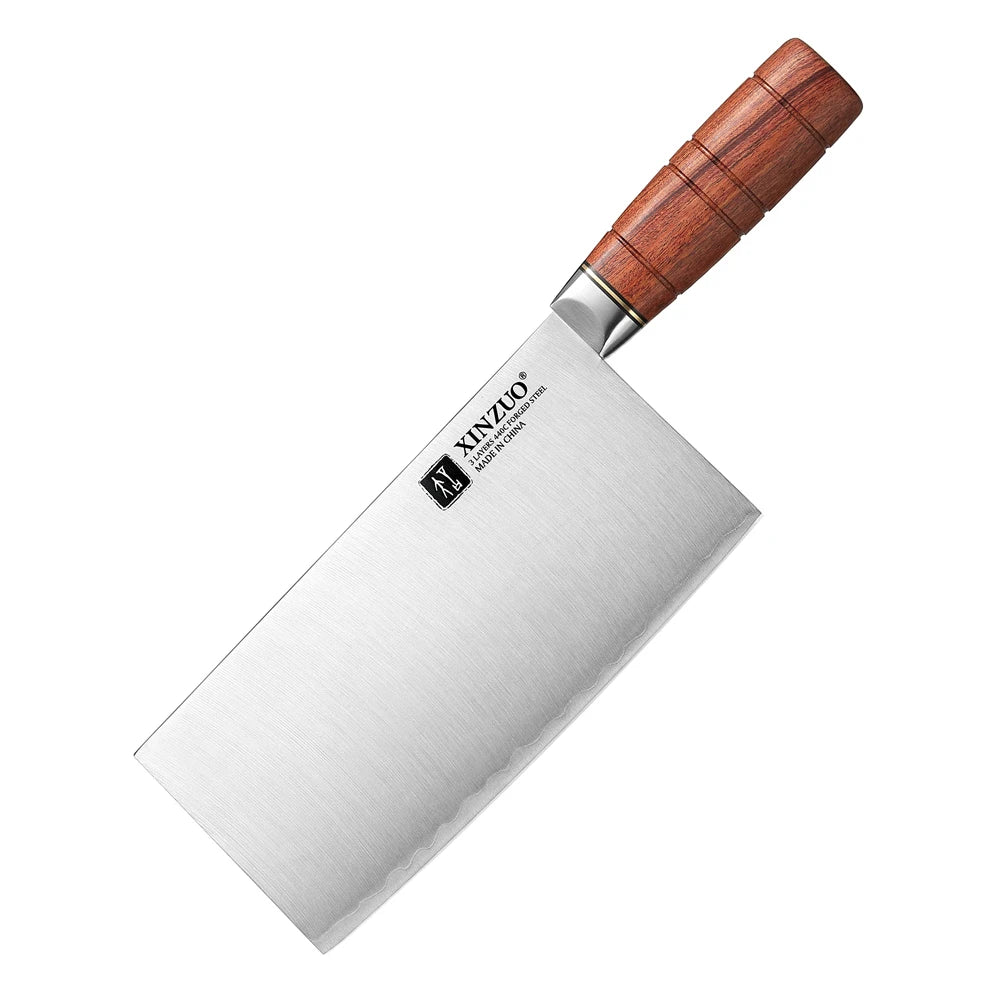 XINZUO New Chinese Kitchen Cleaver Knife 7 INCH Razor Sharp 3 Layers Composite Steel Red Wood Handle Vegetable Cutlery