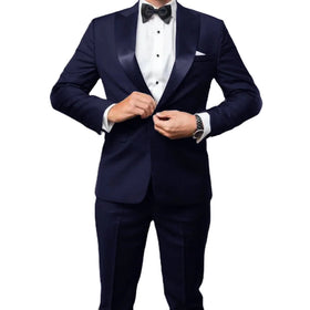 Navy Men's Suits 1 Button Casual Men's Clothing 2-piece Set (Top Jacket + Pants) Elegant Luxury Social Men's Wear