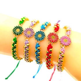 LC20231050 Wholesale Handmade Macrame Rope String Lucky Adjustable Sunflowers Flower Charm Beaded s