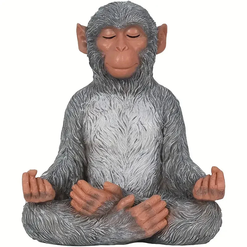 Monkey Zen Ornament Monkey Sitting on Stone Meditating Resin Made Reveal Truth of Universe