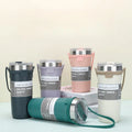 Portable American Style Straight Cup Stainless Steel 304 Vacuum Mug with Silicone Rope Handle for Coffee Car Cup