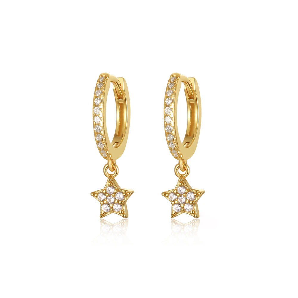 S925 Sterling Silver Star Moon Dangle Earrings Light Luxury Gold Fashion Diamond Cute Asymmetric for Wedding Party