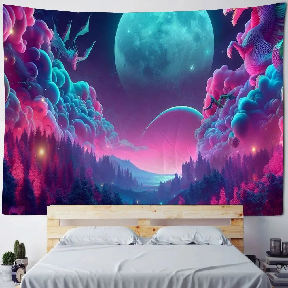 Galaxy Universe Planets Solar System Wall Tapestry Cotton Linen Eco-Friendly Wall Hanging Bedroom Living Room Decor Background