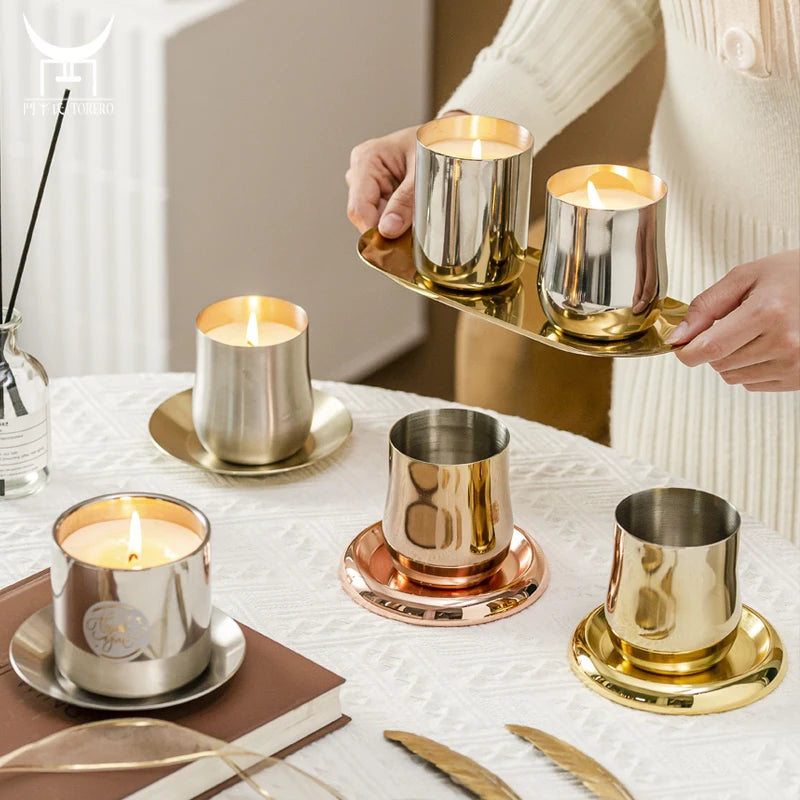 Customizable Scented Modern Luxury Candle Holder Stainless Steel Gold Candle Jar Candle Stick Holder