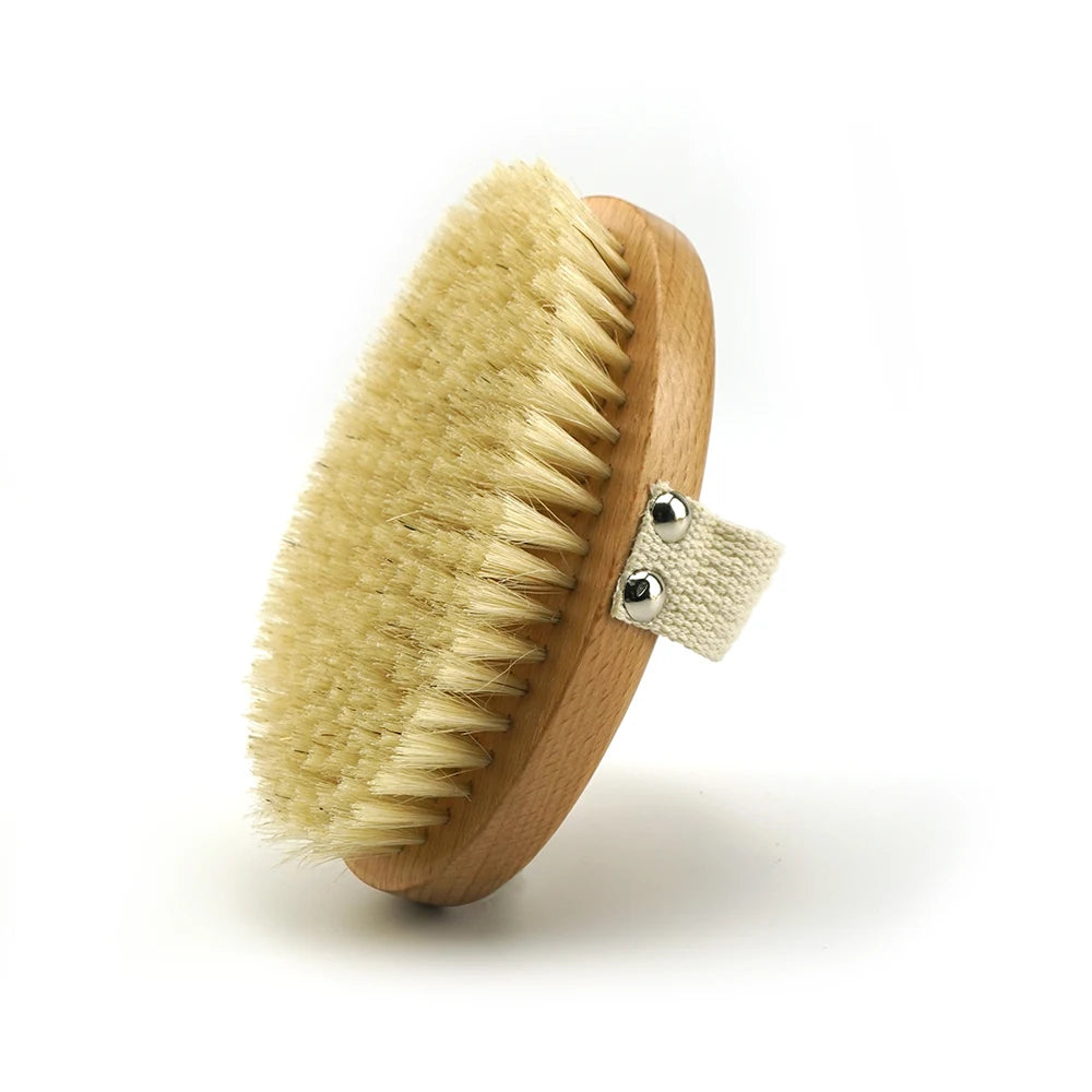 Natural Beech Wood Bath Scrubber Boar Tampico Sisal Nylon Bristle Soft Round Wooden Dry Body Brush