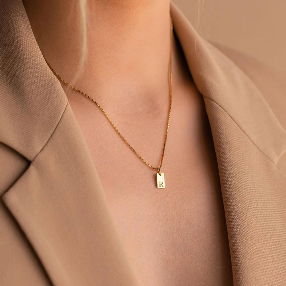 EManco Initial Necklace Engraved A-Z Alphabet Charm Necklace Box Chain Stainless Steel Women's Minimalism Jewelry Gift Wholesale