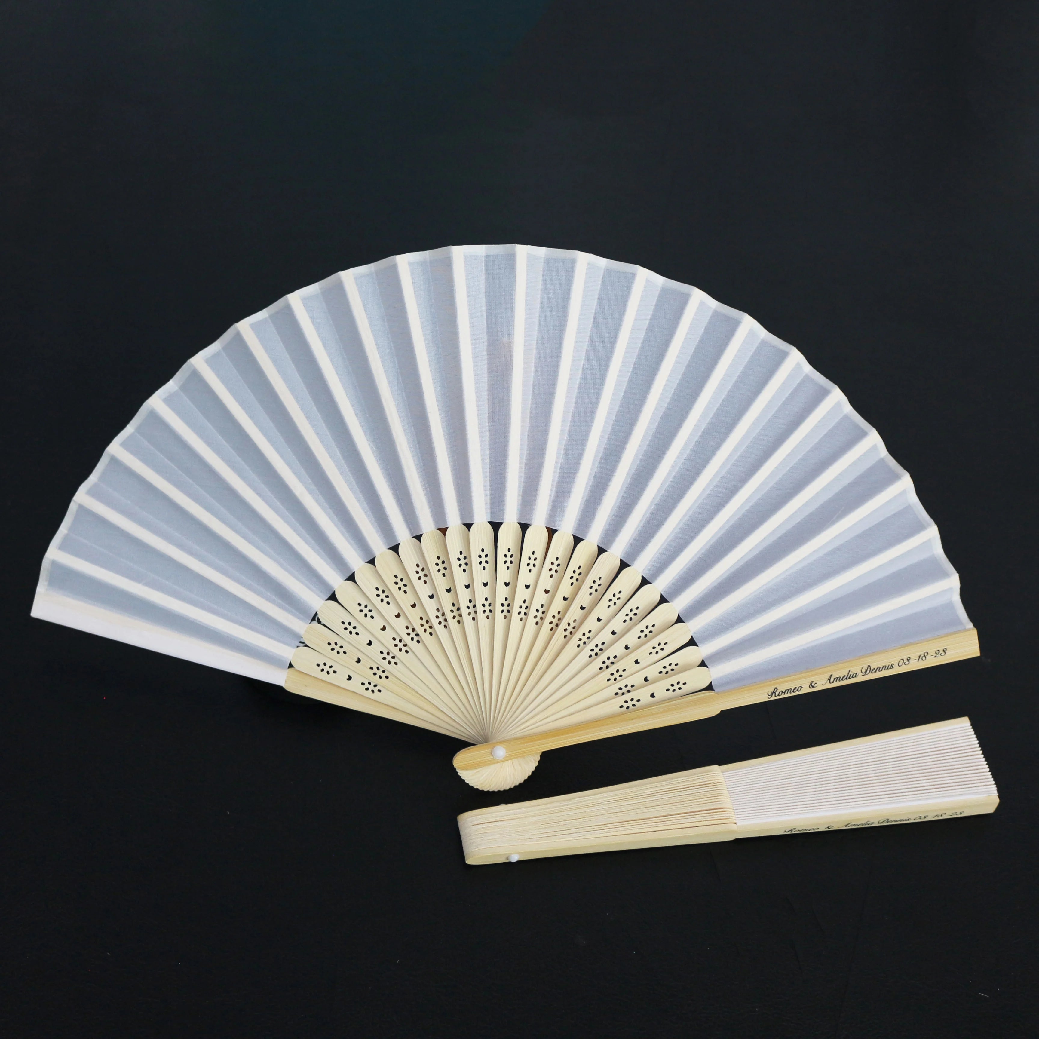 Personalized Wedding Fans with Engraved Bride and Groom and Date