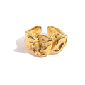 Ins Hot Selling Hammered Irregular 18k Gold Plated Fashion Jewelry Stainless Steel Open Rings for Women
