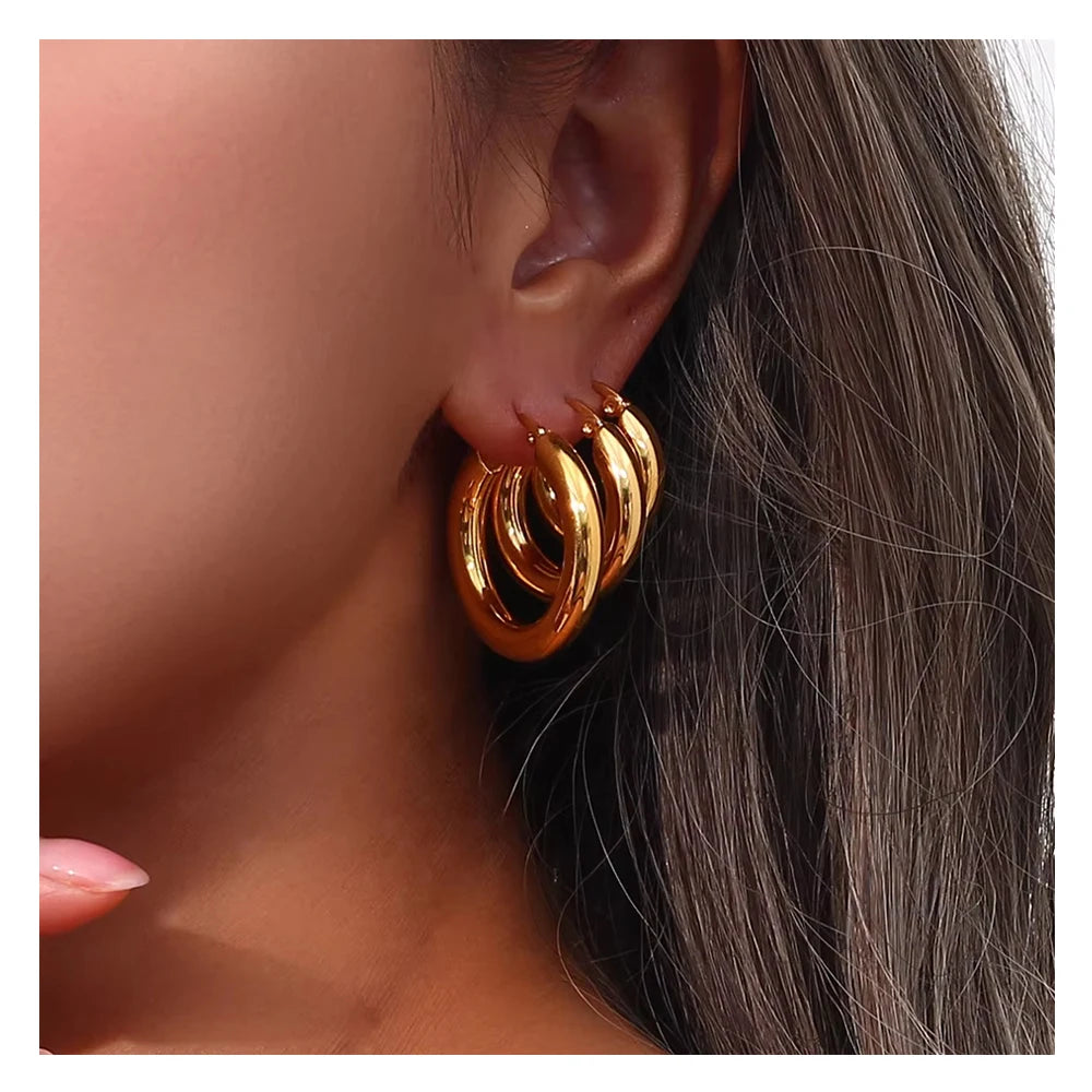 Non Tarnish 18k Gold Plated Hoop Earring Waterproof Stainless Steel Jewelry Fashion Hypoallergenic Hoop Earrings Women