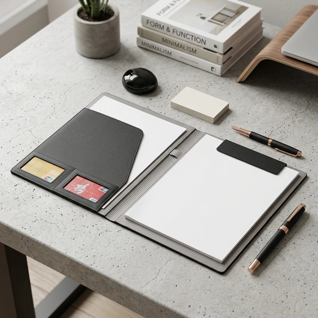 Custom Logo Multifunctional Leather A4 Conference Folder Document Organizer Business Stationery Folder Contract File Folders