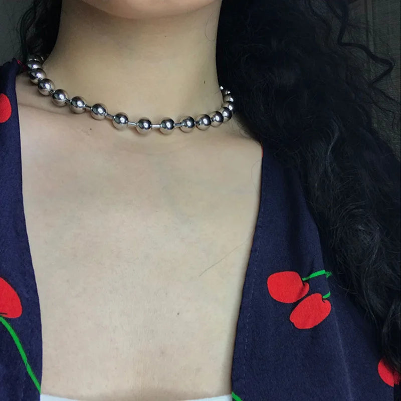 Stainless Steel Beads Chain Ball Necklace DIY Jewelry Punk Chokers Chains Chunky Necklace Trendy Jewelry 2025