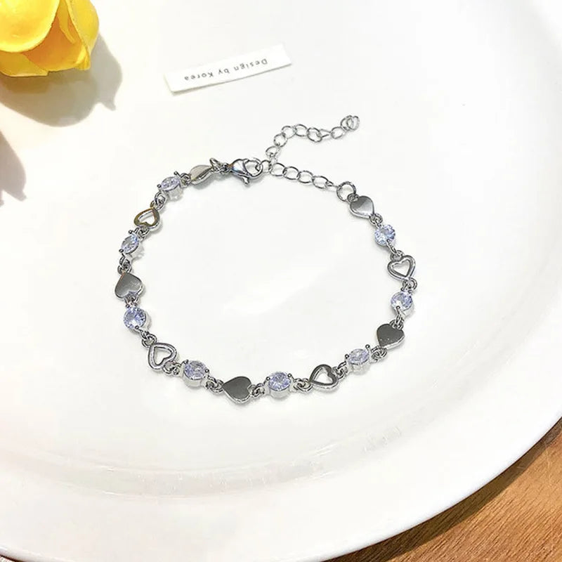 AA01049 Elegant Beaded Hollow Love Heart Crystal Tassel Charm Bracelet Adjustable Trendy Bracelet Jewelry Women