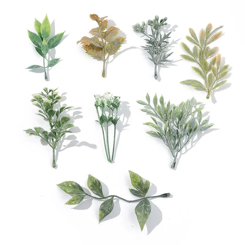 Flocking Plastic Artificial  Grass Green Small Leaf for Flower Accessories DIY Wreath
