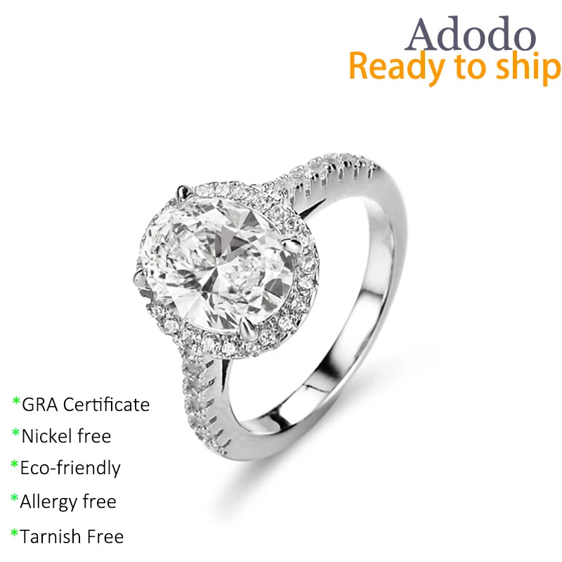 Fine 2CT Oval Cut D Color VVS1 Moissanite Rings 925 Silver Rhodium Plated Pass Diamond Tester GRA Moissanite Jewelry for Women