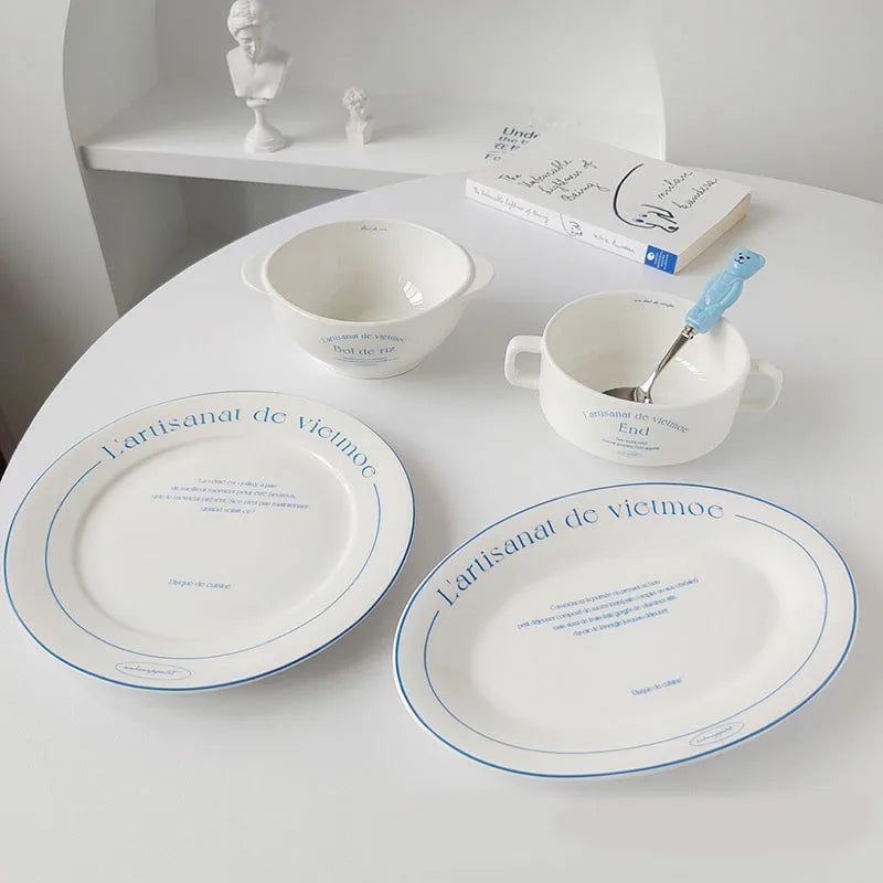 Retro Alphabet Ceramic Dinner Plate Ins Tableware High-value Oval Plate Dessert Plate Set