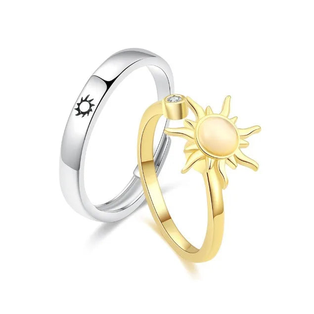 Creative Sun Design Couple Ring Men and Women Lover Ring Stainless Steel and Alloy Party Jewelry for Valentine's Gift