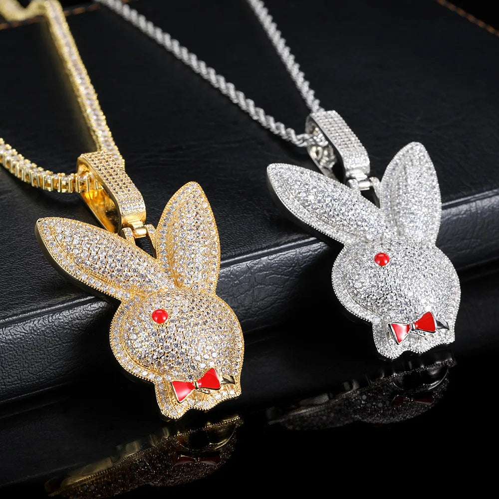 Initial Jewelry Rabbit Bunny Pendant Necklace Gold New Charm Pendants Hip Hop Pendant Jewelry 18K Gold Plated