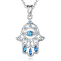 Isunni Bring Good Luck Jewelry 925 Sterling Silver Lotus and Hamsa Hand Pendant Necklace