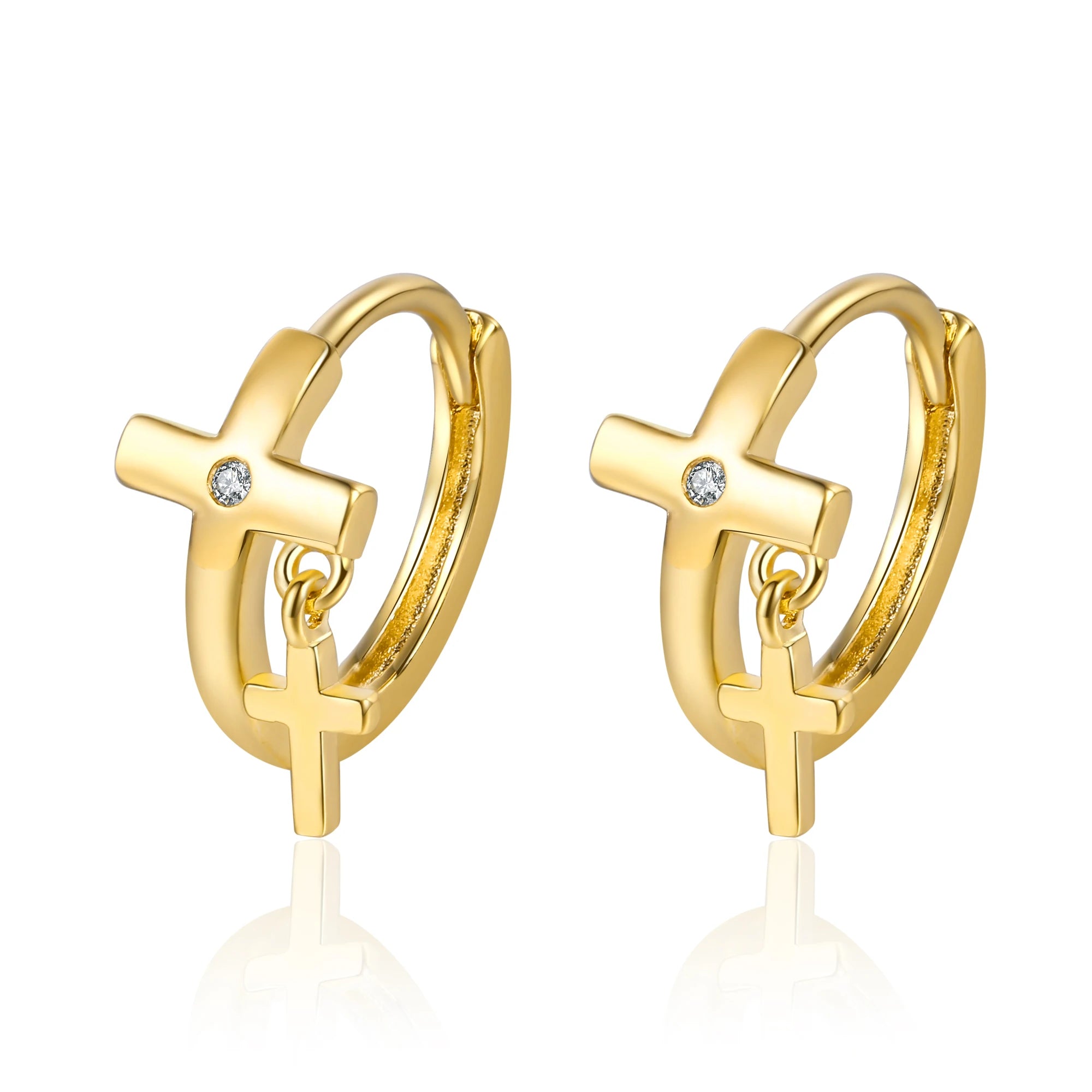 18K Gold Plated Trendy Zircon Huggie Earrings Women's Religious Cross Faith Design for Wedding Party Gift